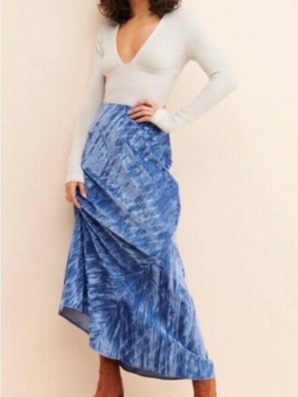 Free People Blue Velvet Maxi Slip Skirt S